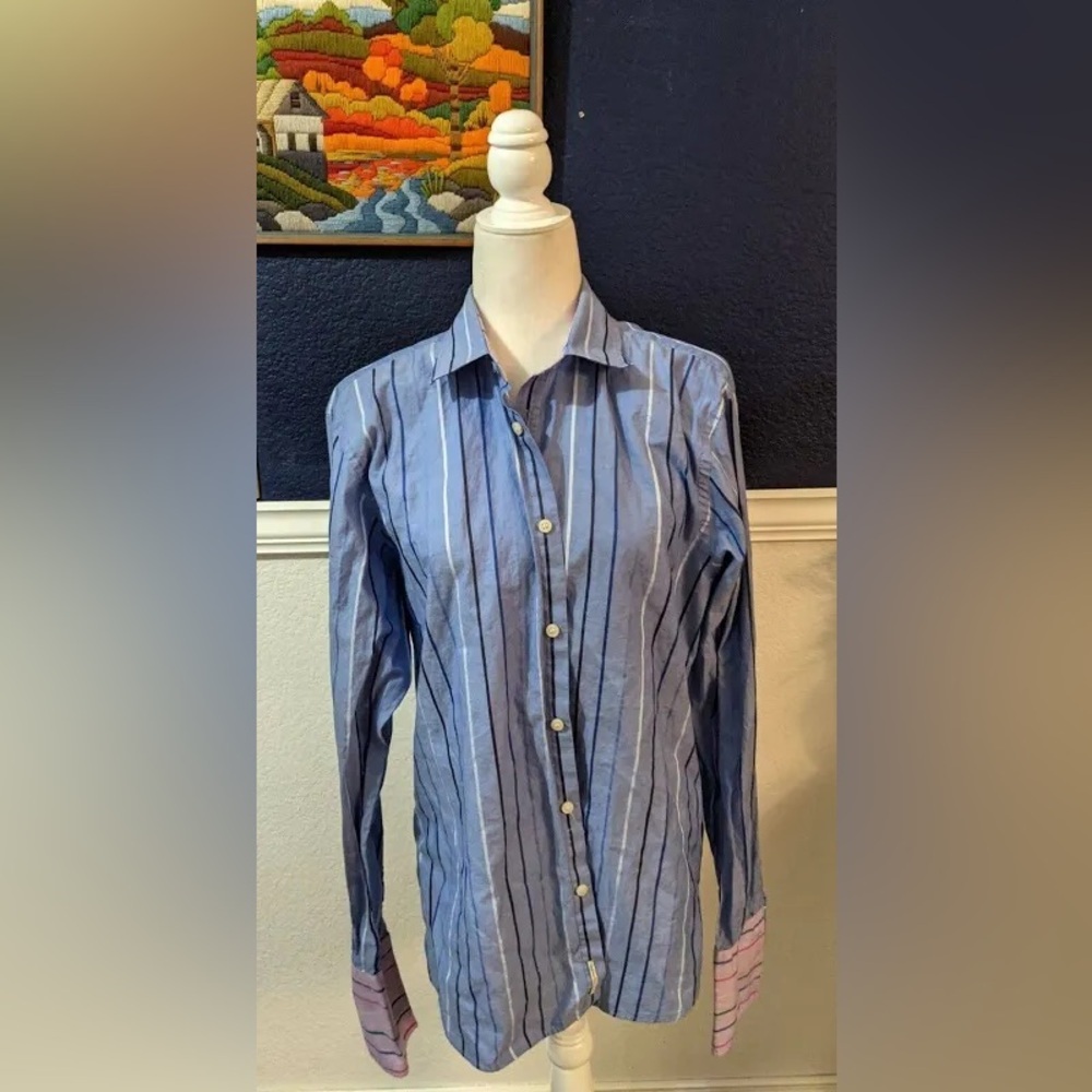 Ted Baker London Collared Blue Rainbow Stripe 16.5